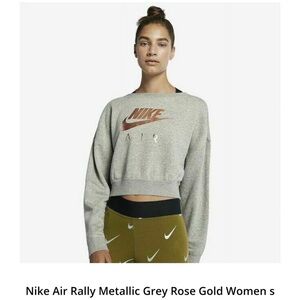 NWT Nike Air Rally Crew Grey Sweatshirt w/Rose Gold Metallic Back Zipper, Small
